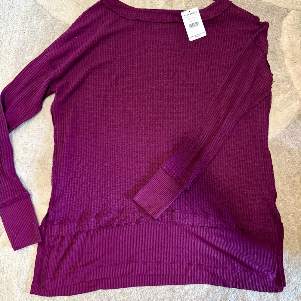 Free People Plum Ribbed Long Sleeve Top